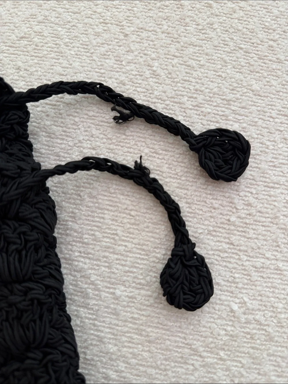 Vintage Black Floral Crocheted Drawstring Backpack Pockets Shoulder Straps Y2K